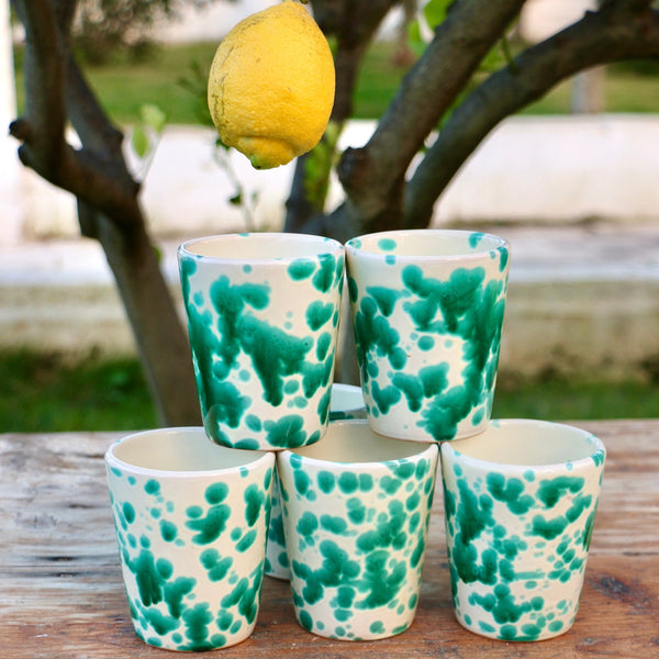 WHITE CERAMIC CUPS WITH SPOTS, SET OF 6
